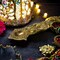 Brass Finish Pooja Aarti Spoon 1 Pc Diya Twin Parrot Design Round Hawan Spoon for Pouring Ghee in Hawan Kund Diwali Gift Ethnic Indian Aarti Spoon Wedding Return Gifts Home Temple Decor